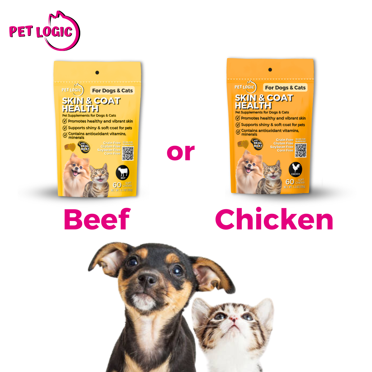 Pet Logic Skin & Coat Health 120g Dog & Cat Treats Supplement Vitamins for Silky Fur & Shiny Coat
