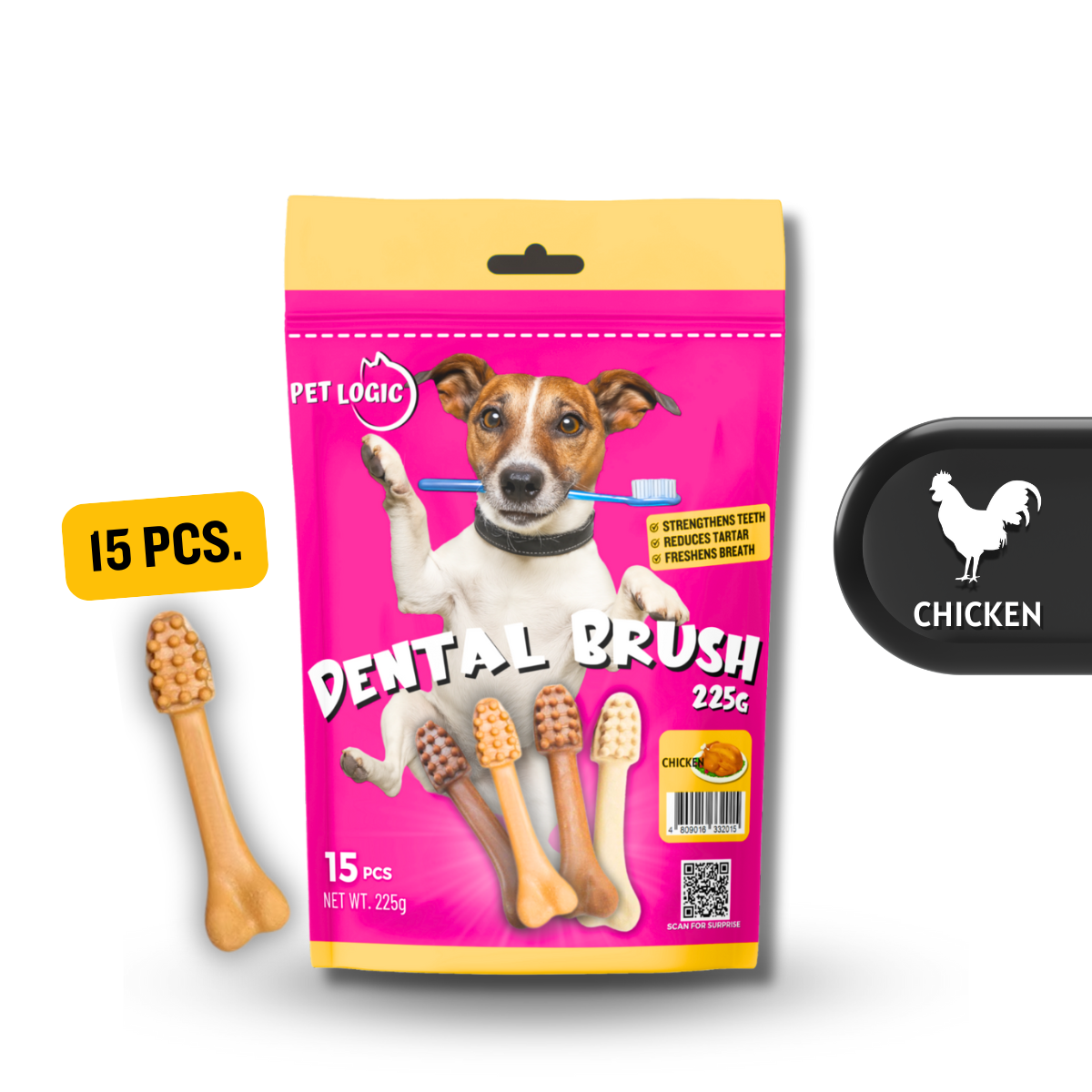 Pet Logic Dental Brush Bones 225g (Pouch) Dog Treats
