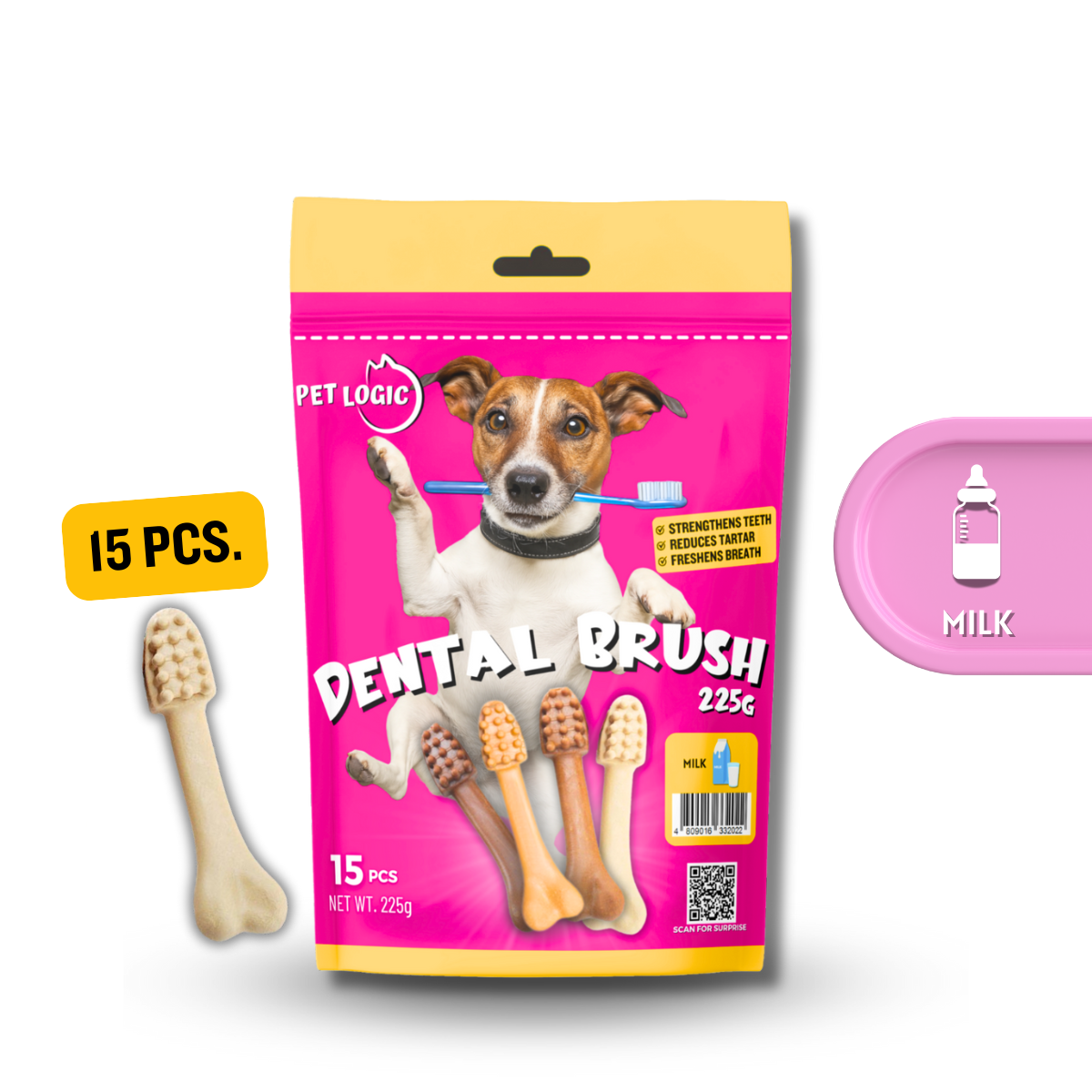 Pet Logic Dental Brush Bones 225g (Pouch) Dog Treats