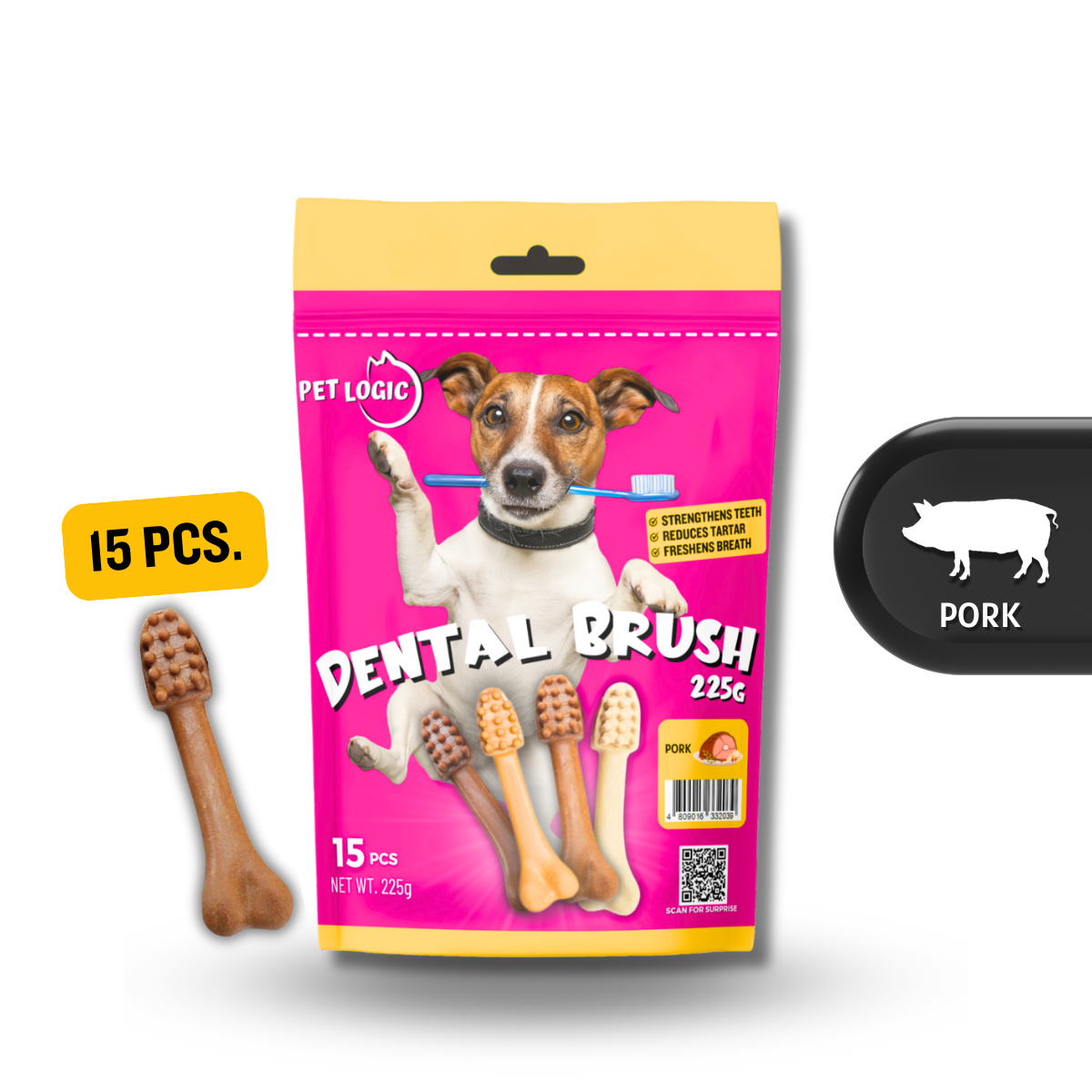 Pet Logic Dental Brush Bones 225g (Pouch) Dog Treats