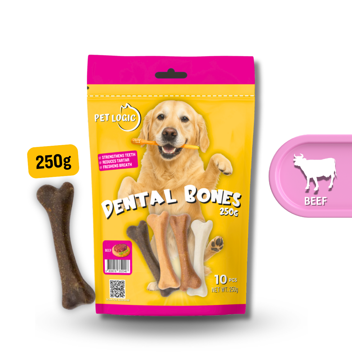 Pet Logic Dental Bone Chews 250g (Pouch) Dog Treats