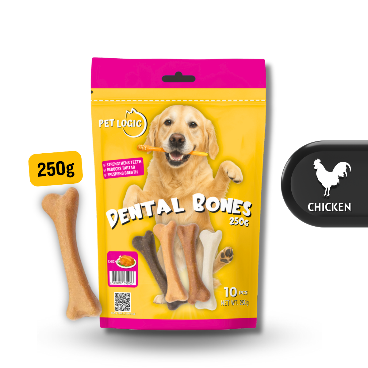 Pet Logic Dental Bone Chews 250g (Pouch) Dog Treats