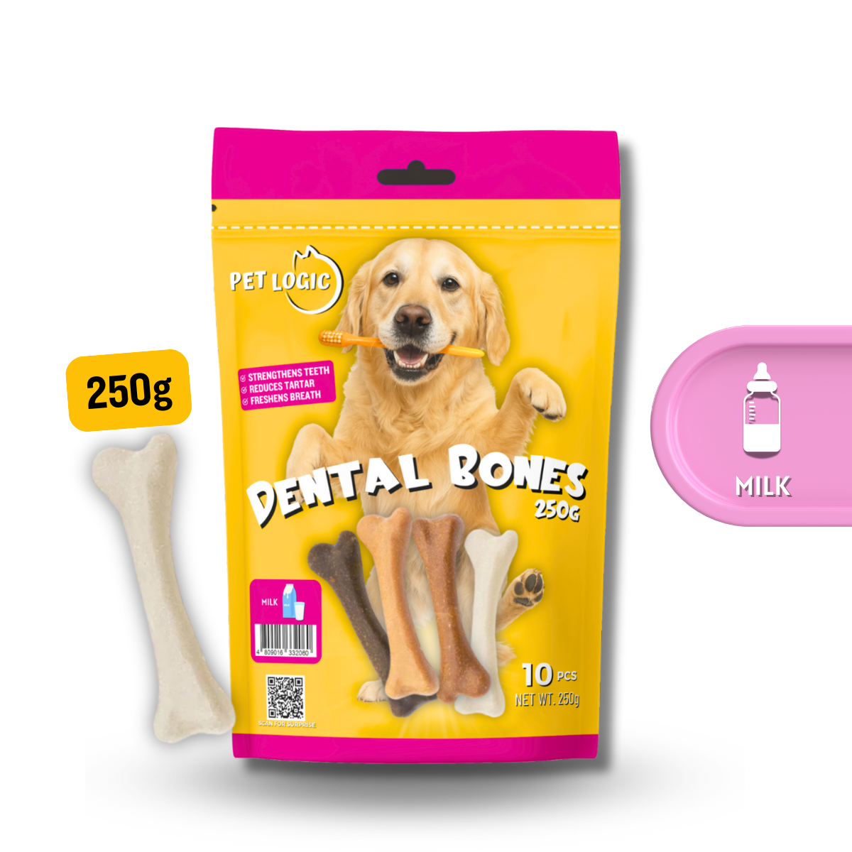 Pet Logic Dental Bone Chews 250g (Pouch) Dog Treats