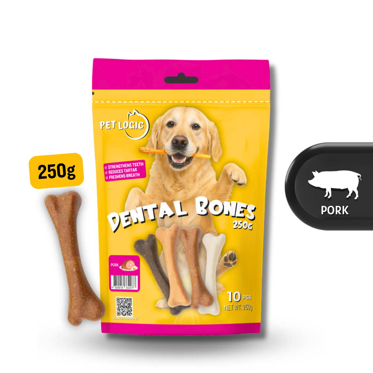Pet Logic Dental Bone Chews 250g (Pouch) Dog Treats