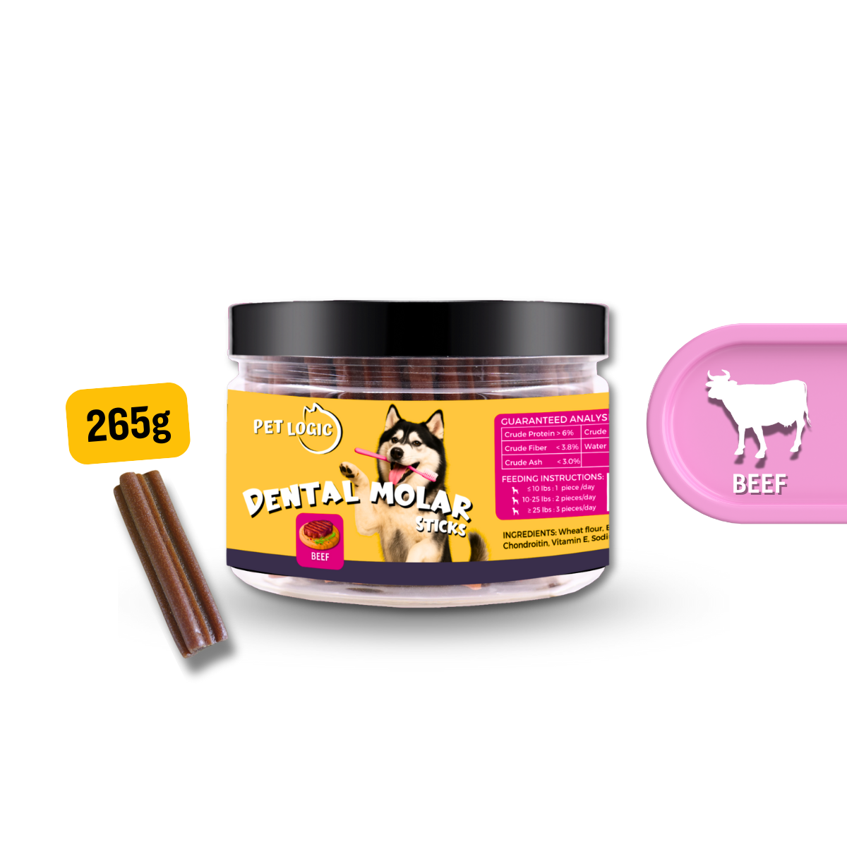 Pet Logic Dental Molar Sticks 265g (Jar) Dog Treats