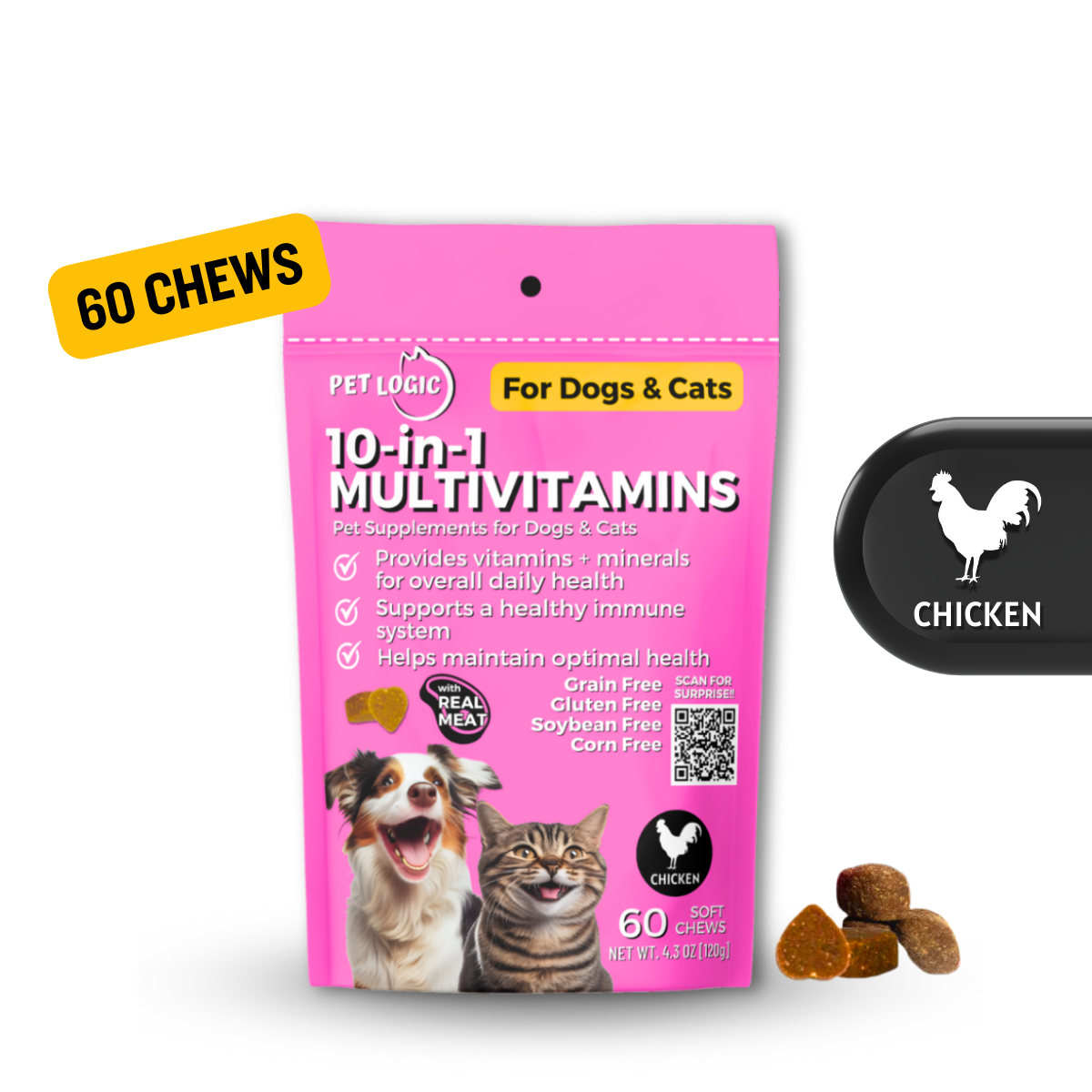 Pet Logic 10-in-1 Multivitamins 120g Dog & Cat Treats Supplement Pet Vitamins for Pro Immune System