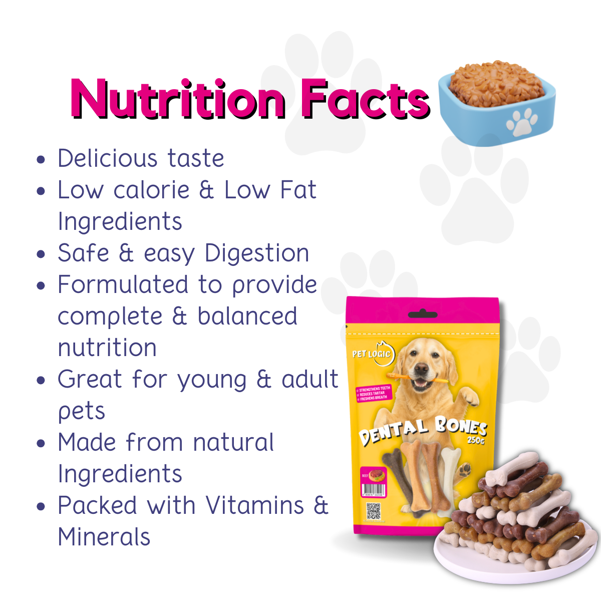 Pet Logic Dental Bone Chews 250g (Pouch) Dog Treats