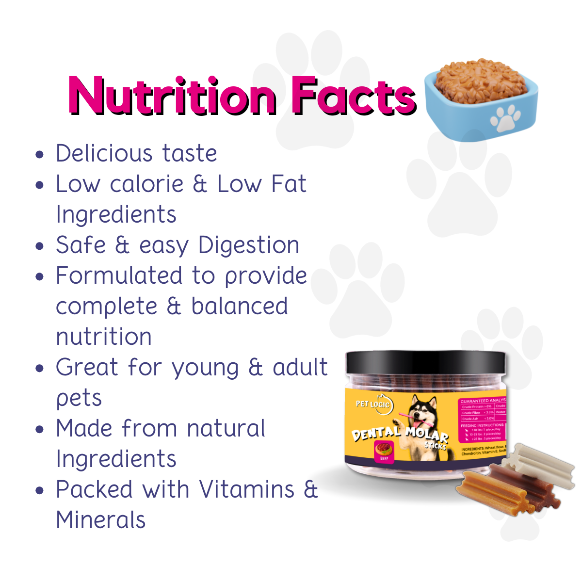 Pet Logic Dental Molar Sticks 265g (Jar) Dog Treats