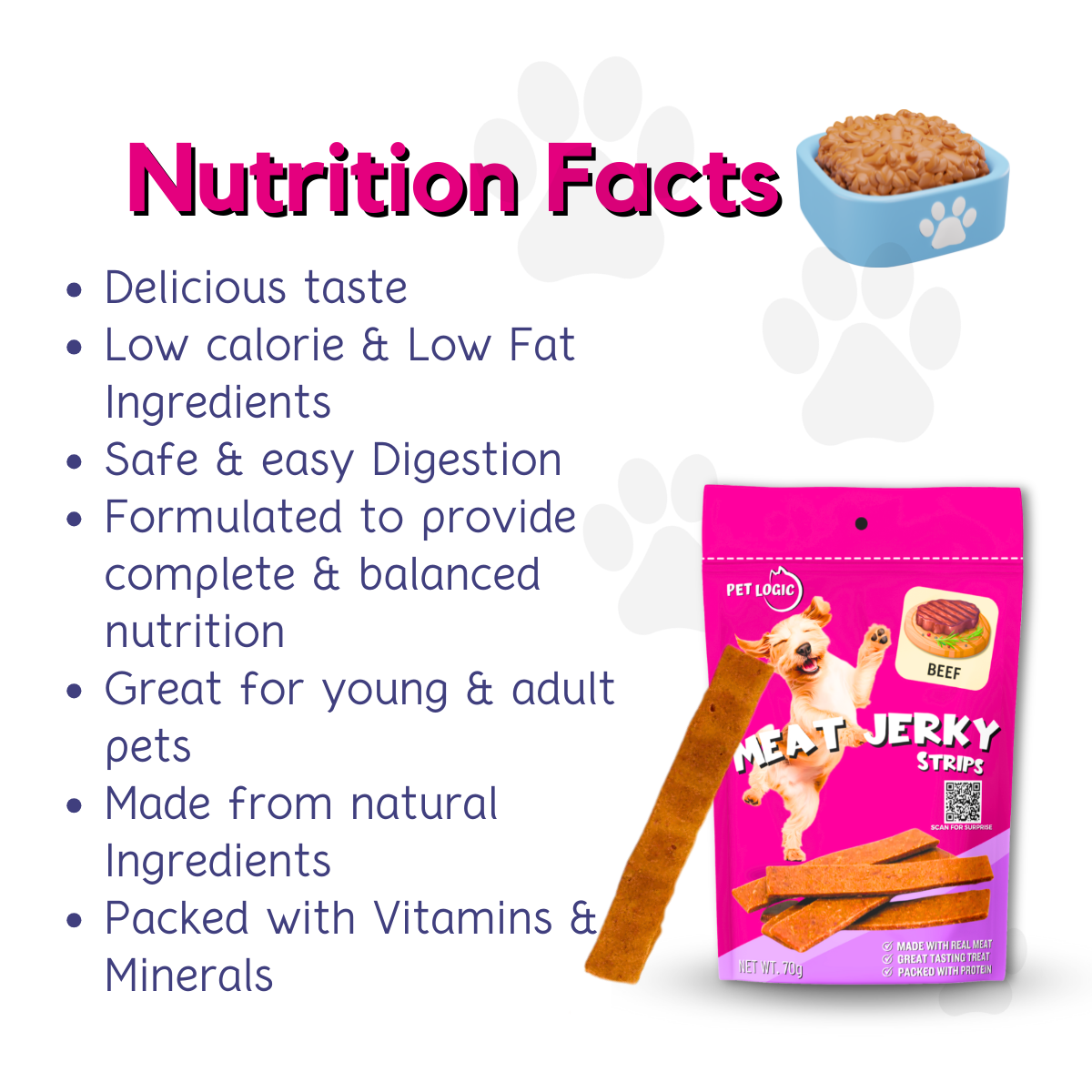 Pet Logic Meat Jerky Strips 70g (Doypack) Dog Treats