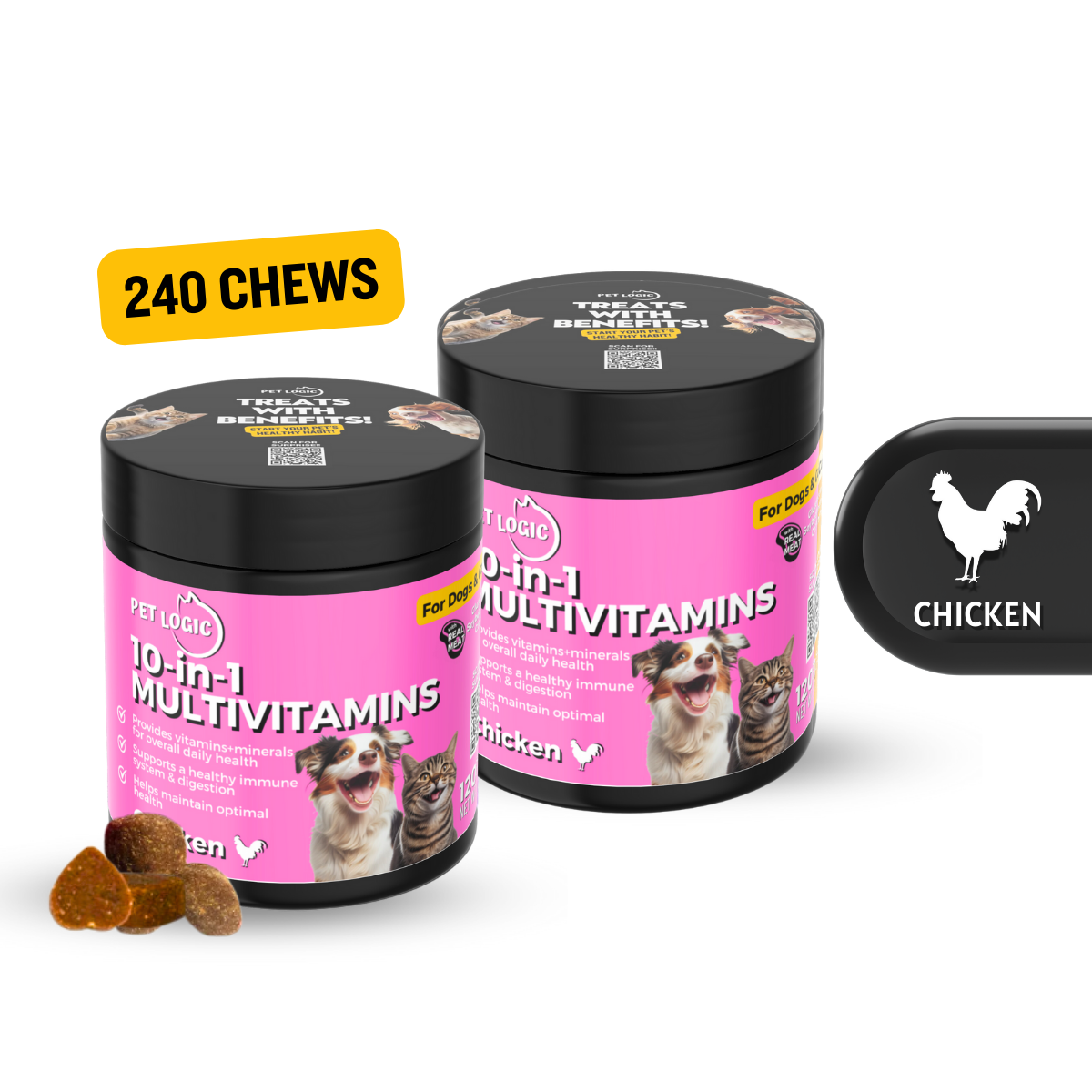 Pet Logic 10-in-1 Multivitamins 240g Dog & Cat Treats Supplement Pet Vitamins for Pro Immune System