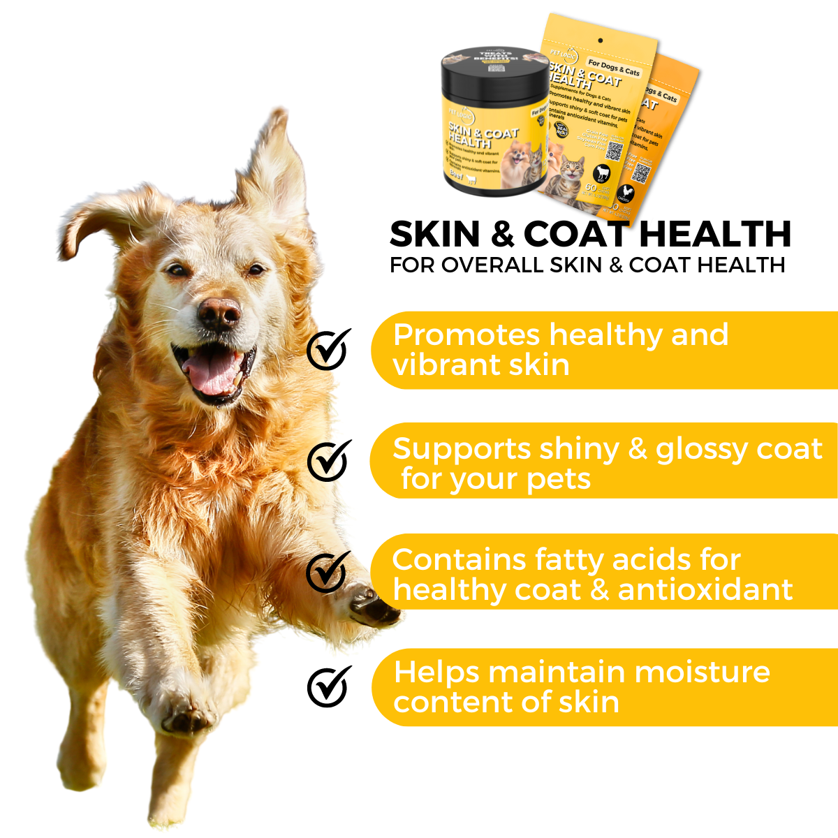 Pet Logic Skin & Coat Health 120g Dog & Cat Treats Supplement Vitamins for Silky Fur & Shiny Coat