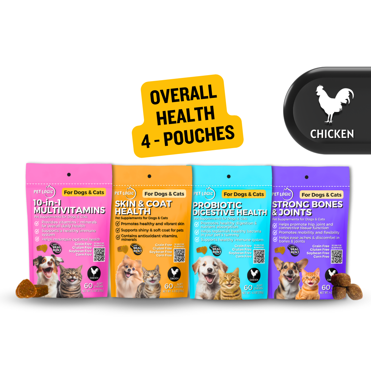 Pet Logic Overall Health 4-Pouch Pet Supplements Bundle