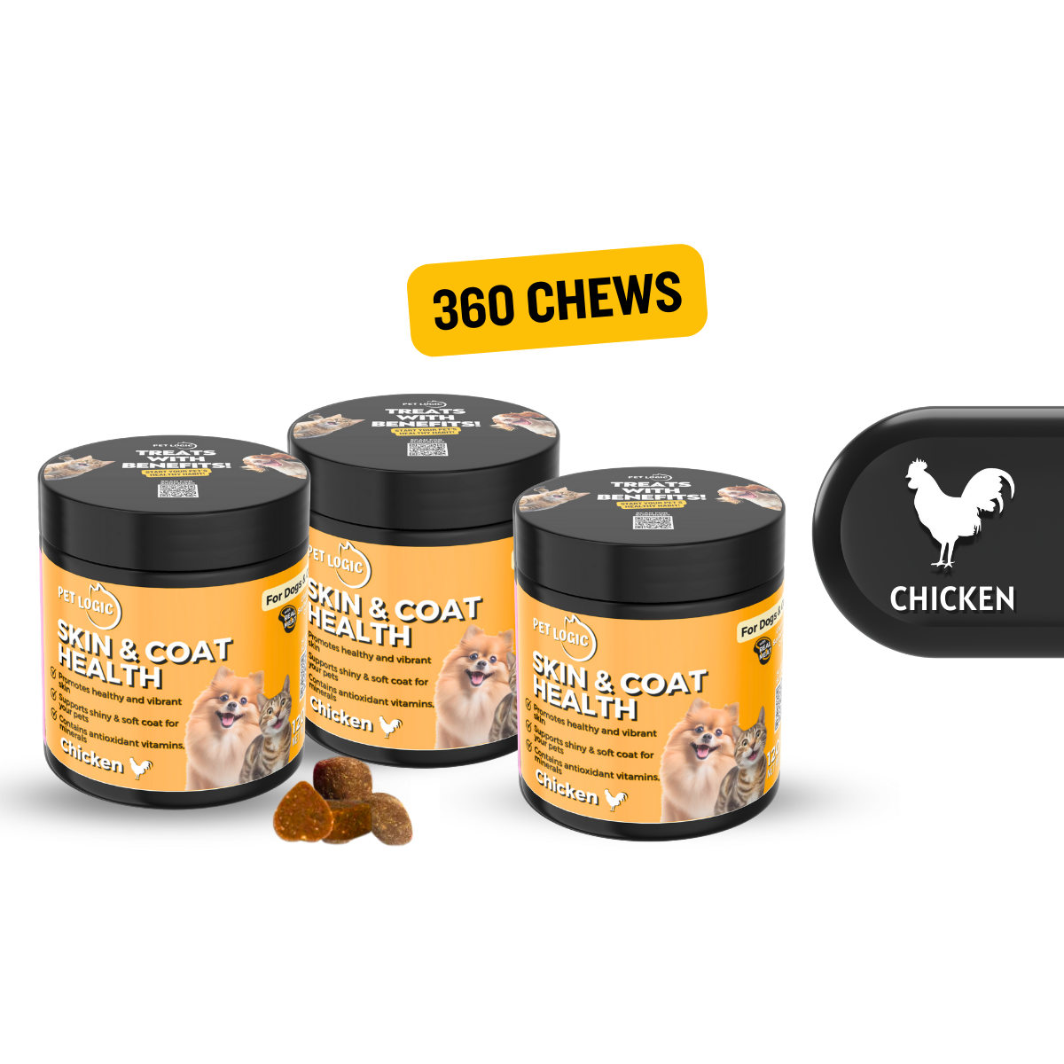 Pet Logic Skin & Coat Health 240g Dog & Cat Treats Supplement Vitamins for Silky Fur & Shiny Coat