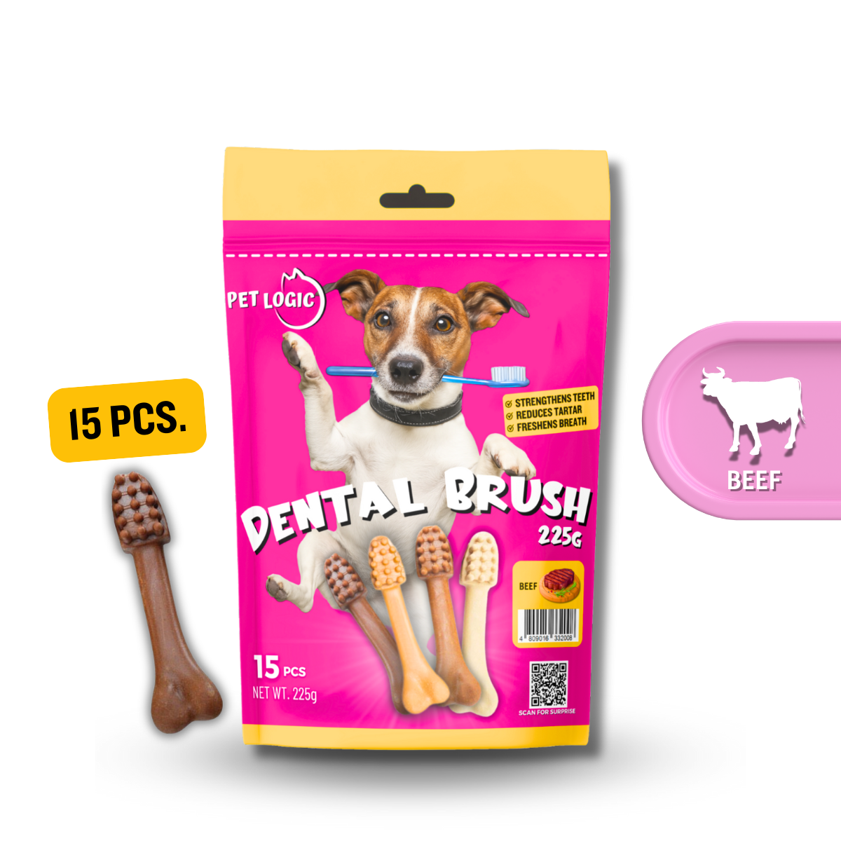 Pet Logic Dental Brush Bones 225g (Pouch) Dog Treats