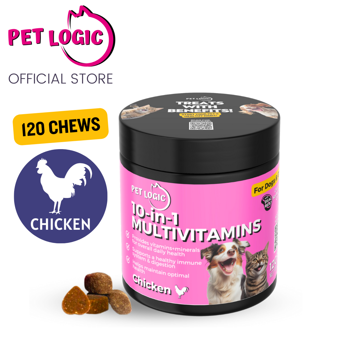 Pet Logic 10-in-1 Multivitamins 240g Dog & Cat Treats Supplement  Pet Vitamins for Pro Immune System