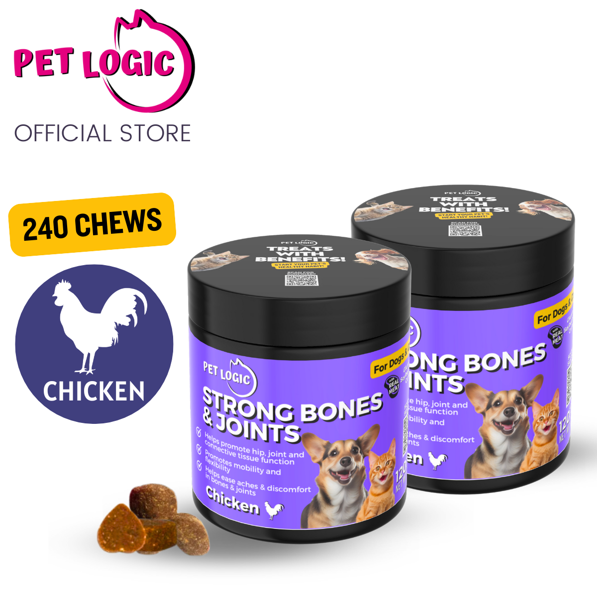 Pet Logic Strong Bones & Joints 240g Dog & Cat Treats Supplement Vitamins for Jolly Joints Support