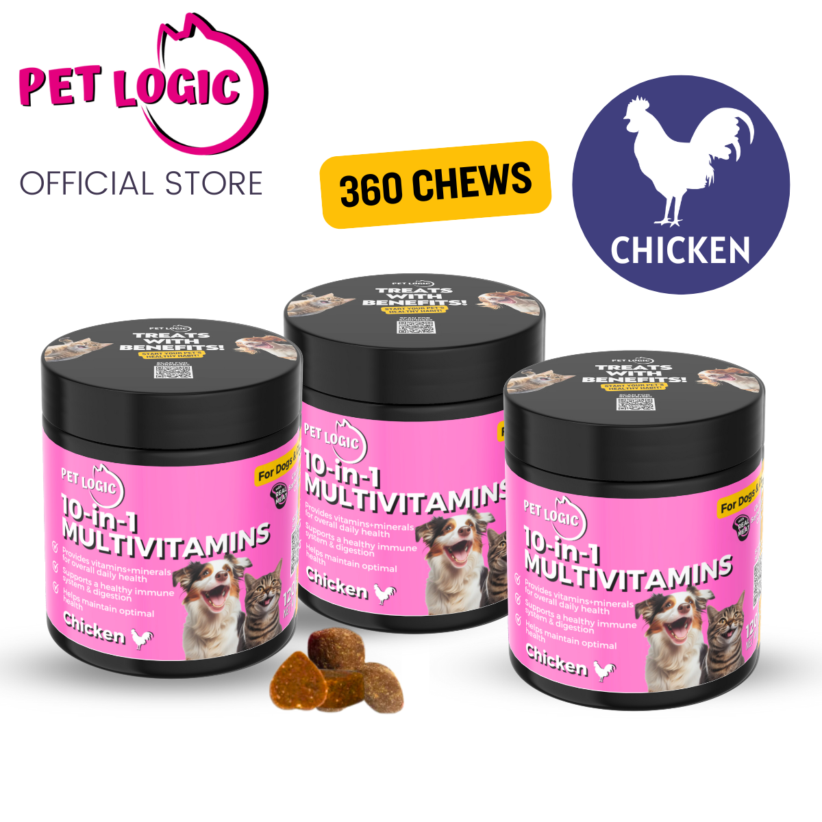 Pet Logic 10 in 1 Multivitamins 240g Dog Cat Treats Supplement Pet Vitamins for Pro Immune System