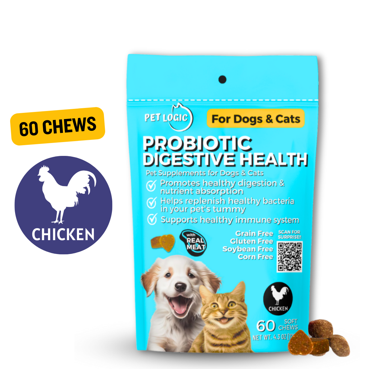 Pet Logic Probiotic Digestive Health 120g Dog Cat Treats Supplement