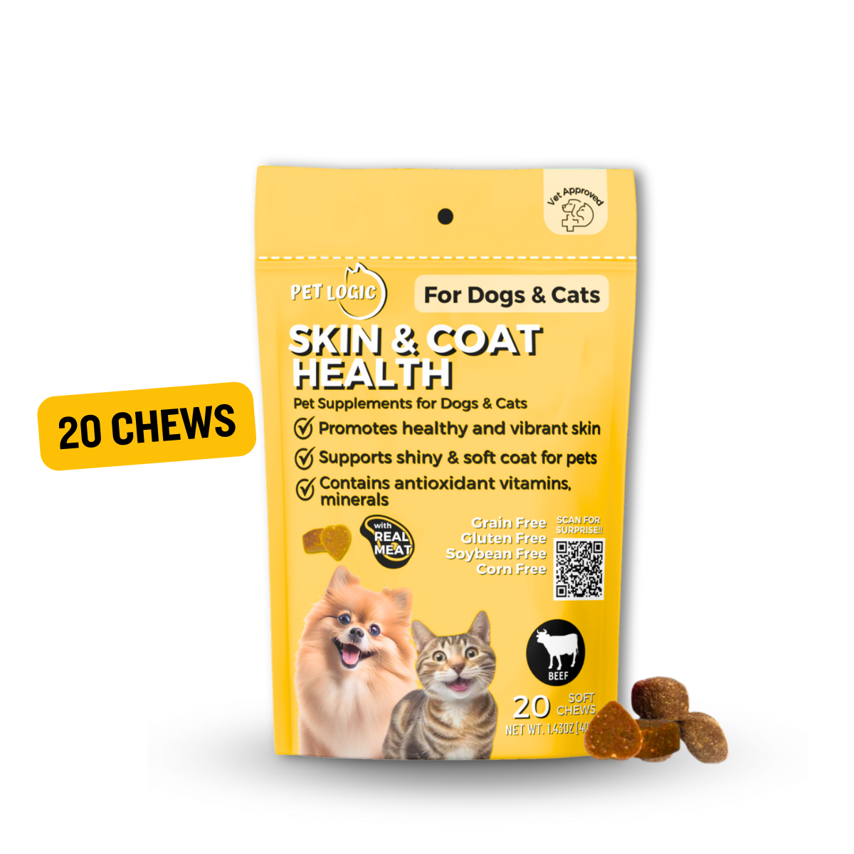 Pet Logic Skin & Coat Health 40g Dog & Cat Treats Supplement Vitamins for Silky Fur & Shiny Coat