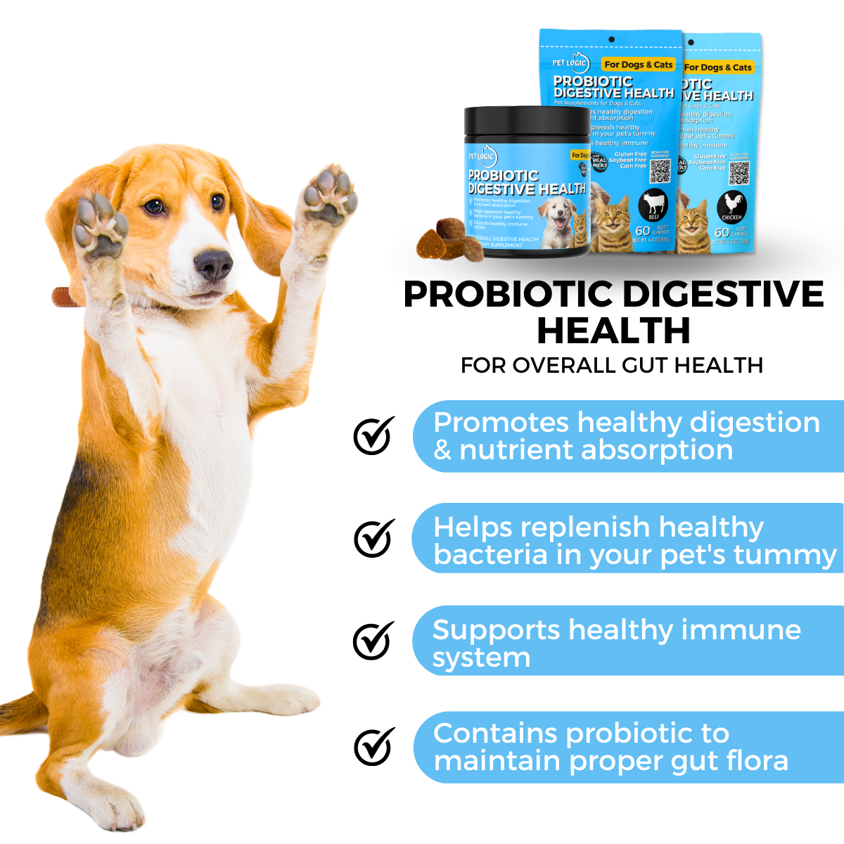 Pet Logic Probiotic Digestive Health + Strong Bones & Joints Pet Supplements