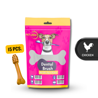 Pet Logic Dental Brush Bones 15g X15 CHICKEN (Pouch) Dog Treats