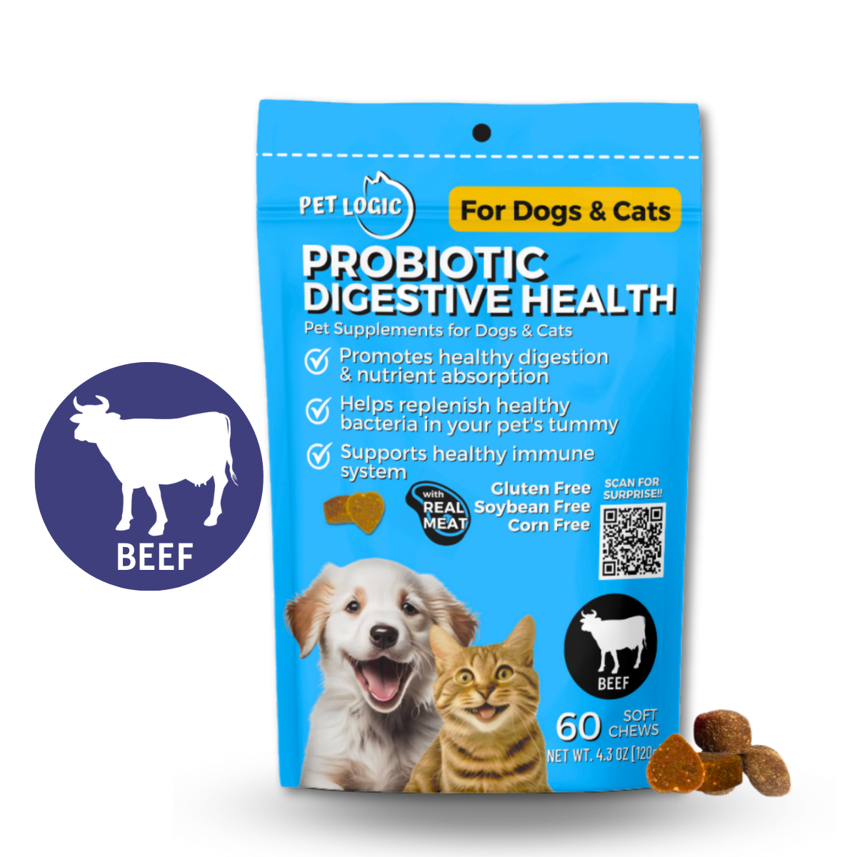 Pet Logic Probiotic Digestive Health 120g Dog & Cat Treats Supplement Multivitamins for Happy Tummy