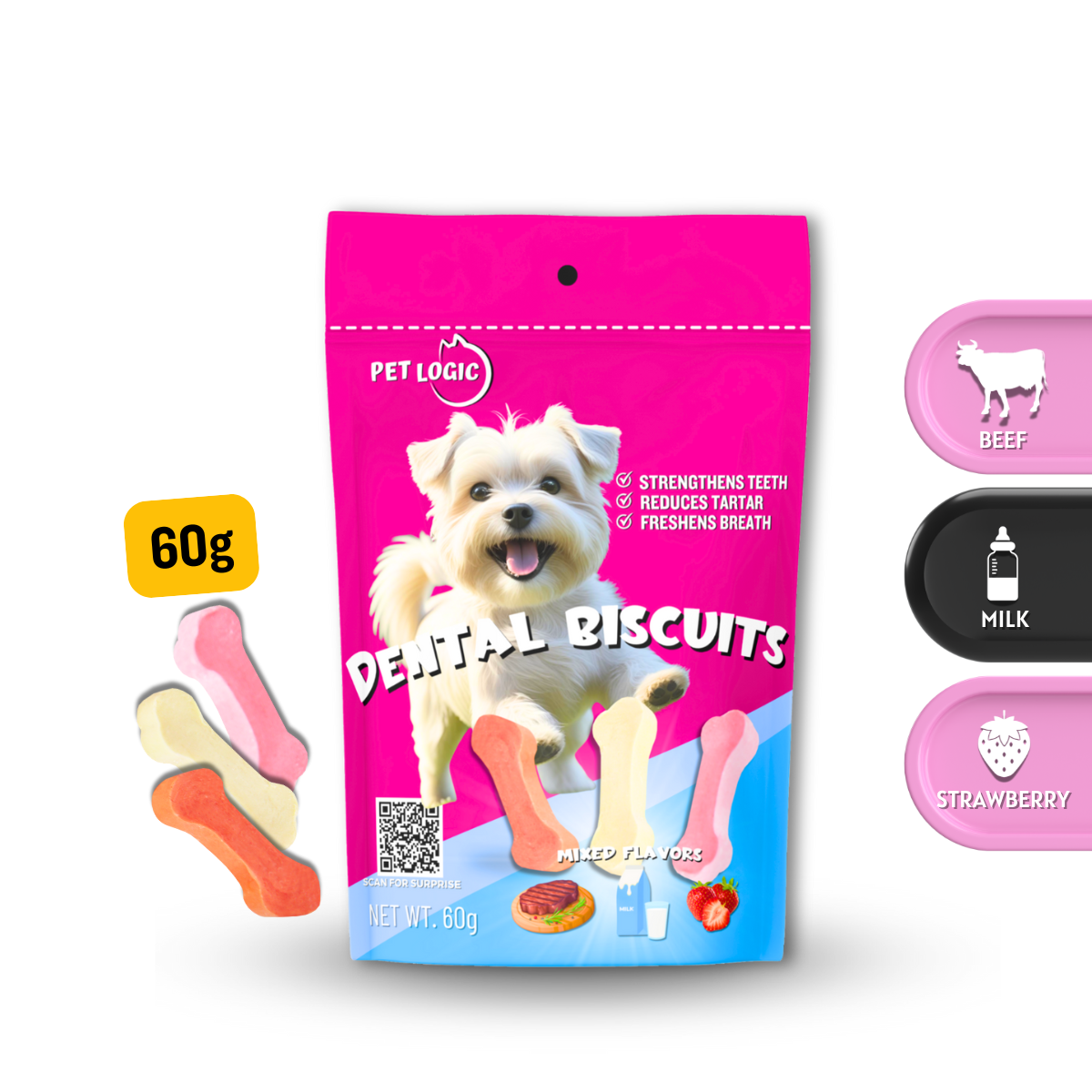 Pet Logic Dental Biscuits 60g MIXED (Doypack) Dog Treats