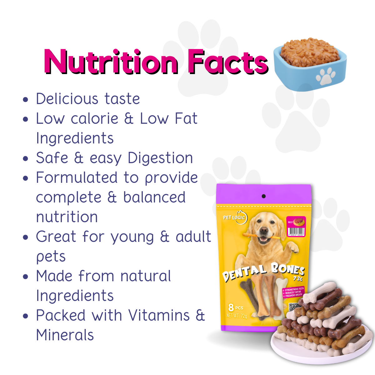 Pet Logic Dental Bone Chews 72g (Doypack) Dog Treats