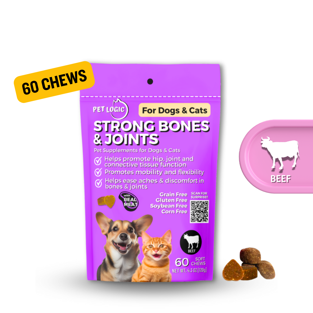 Pet Logic Strong Bones & Joints 120g Dog & Cat Treats Supplement Vitamins for Jolly Joints Support (Copy)