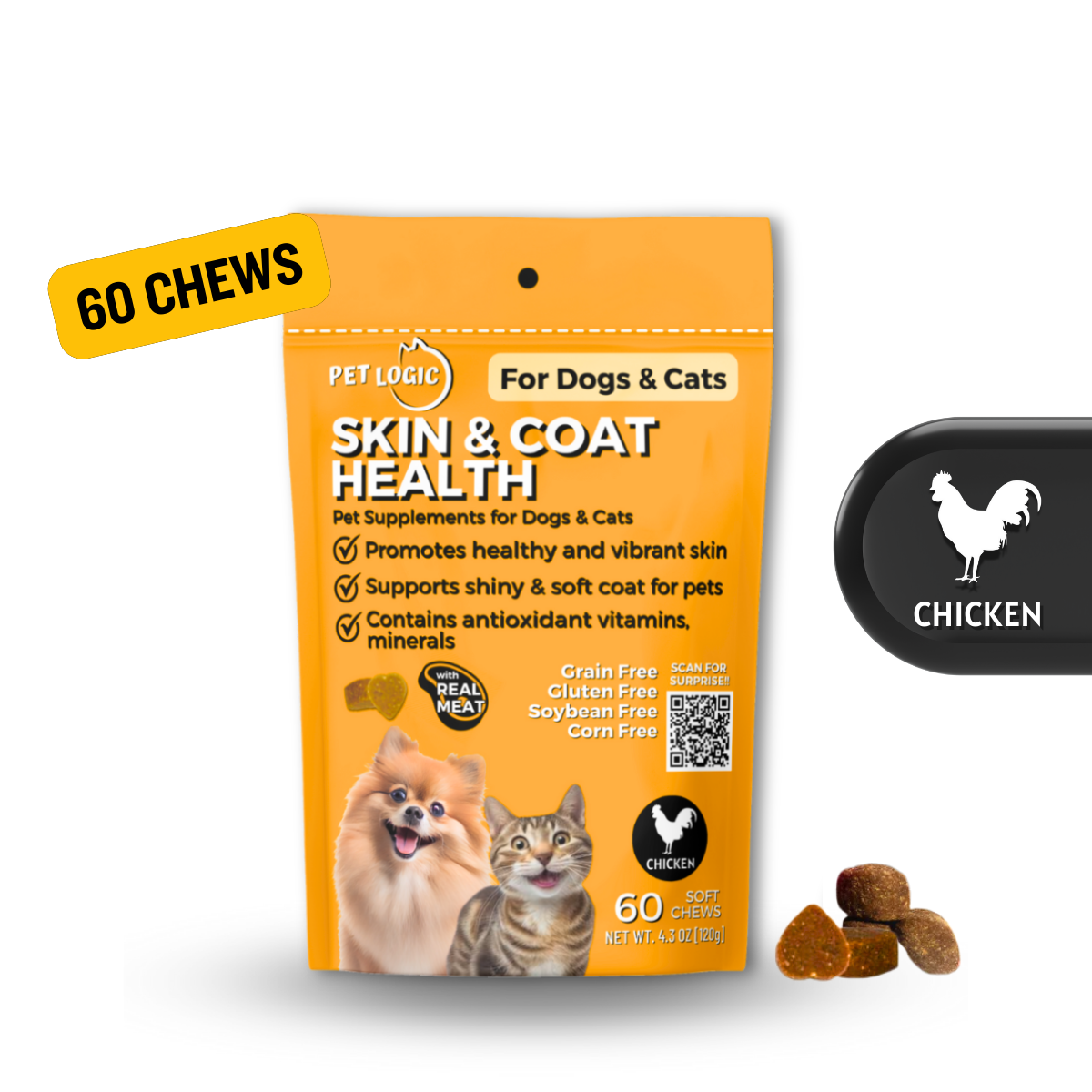 Pet Logic Skin & Coat Health 120g Dog & Cat Treats Supplement Vitamins for Silky Fur & Shiny Coat