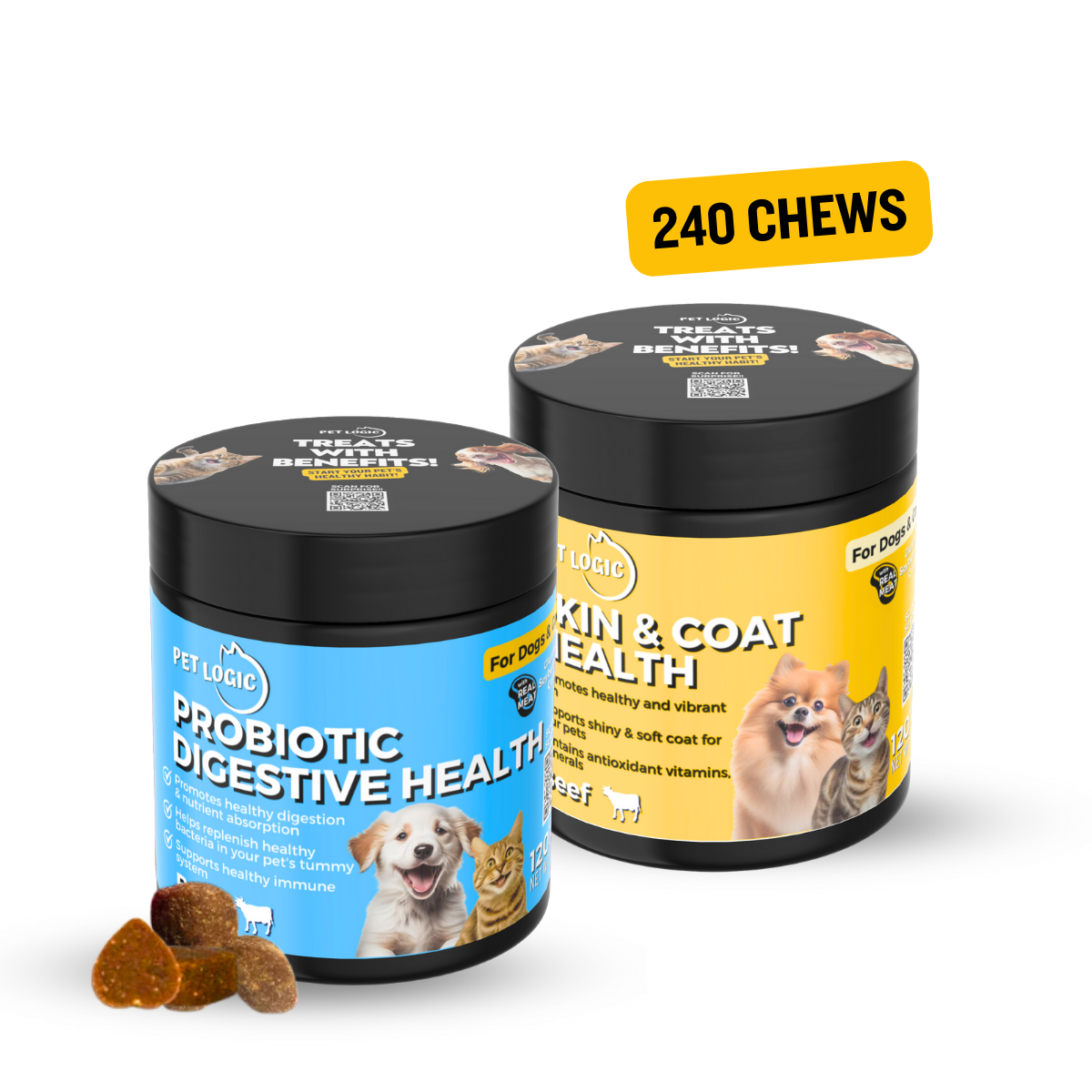 Pet Logic Probiotic Digestive Health + Pet Logic Skin & Coat Health Supplements