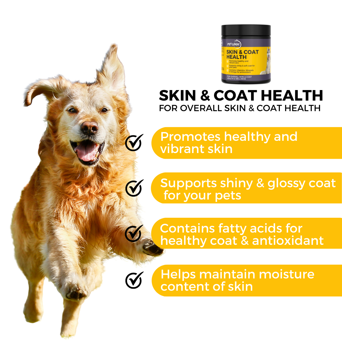 Pet Logic Skin & Coat Health 240g Dog & Cat Treats Supplement Vitamins for Silky Fur & Shiny Coat