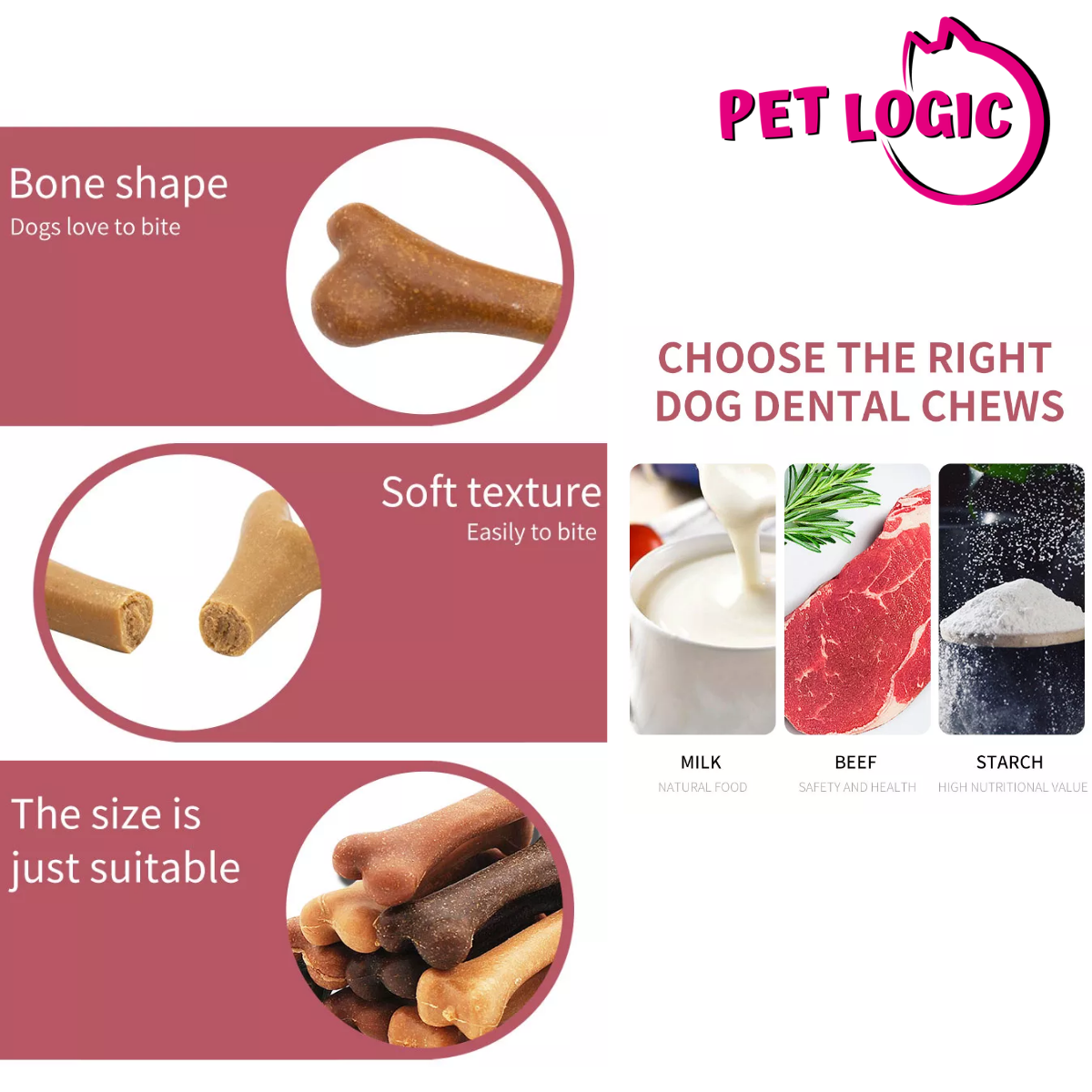 Pet Logic Dental Bone Chews  25g x10 MILK (Pouch) Dog Treats