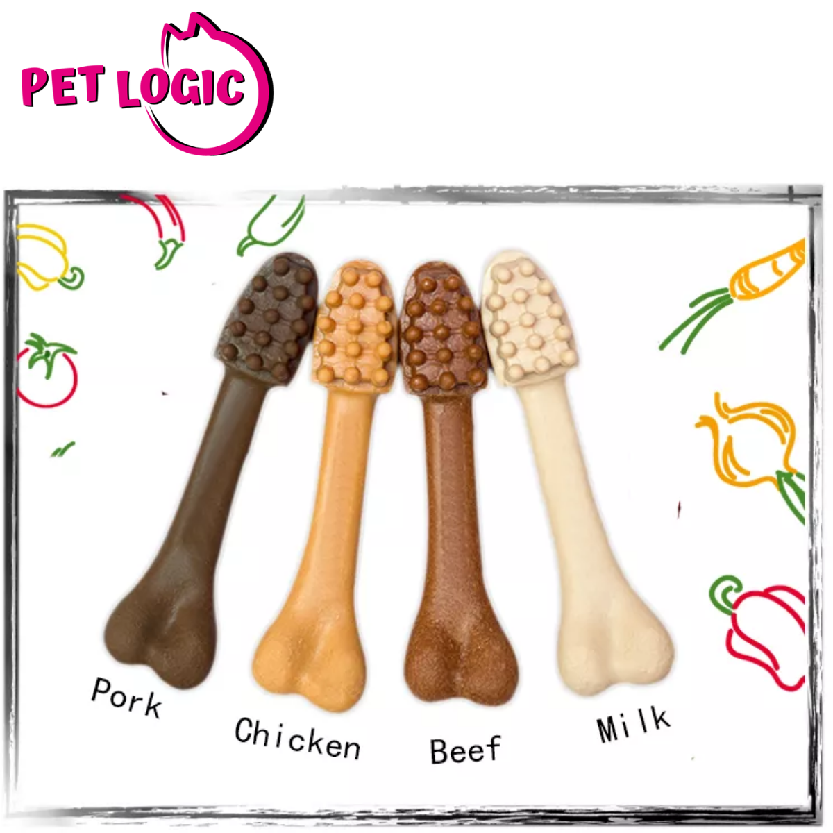 Pet Logic Dental Brush Bones 15g X15 PORK (Pouch) Dog Treats