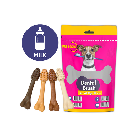 Pet Logic Dental Brush Bones 15g X15 MILK (Pouch) Dog Treats